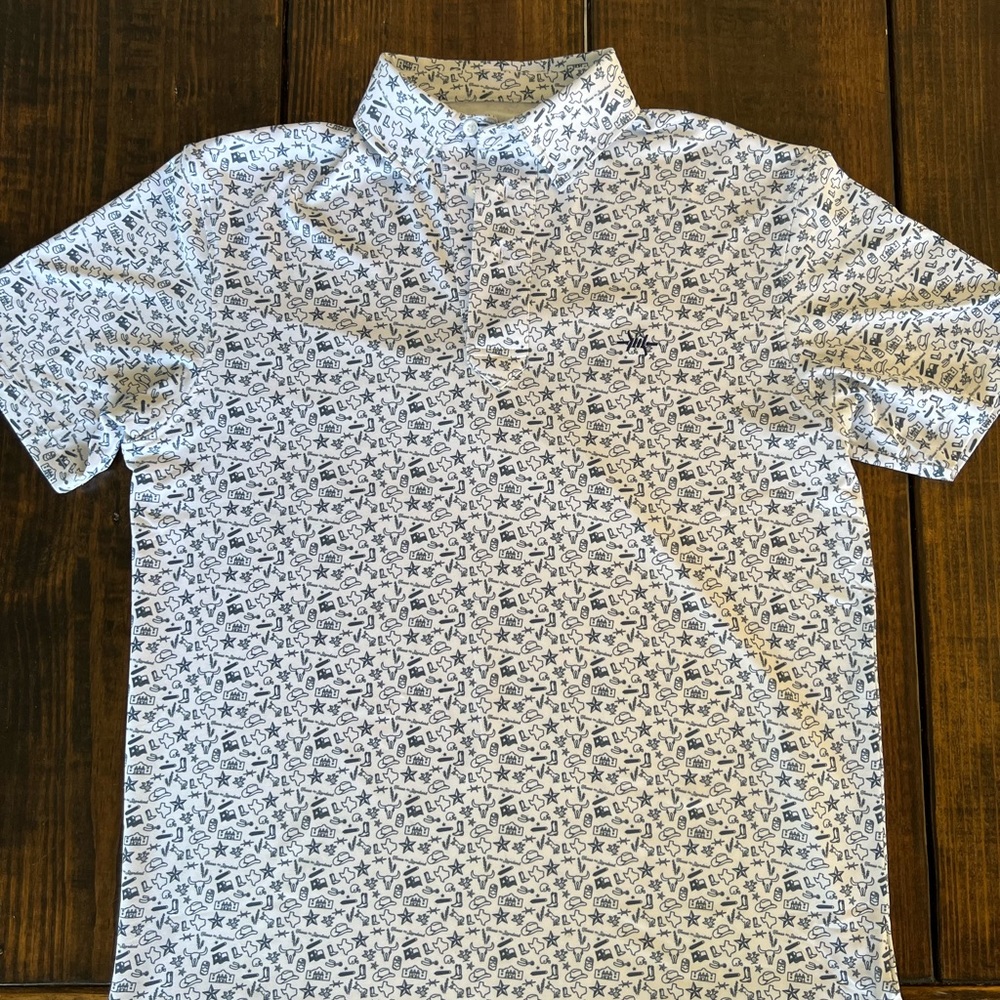 Men's White and Blue Texas Patterned Shirt